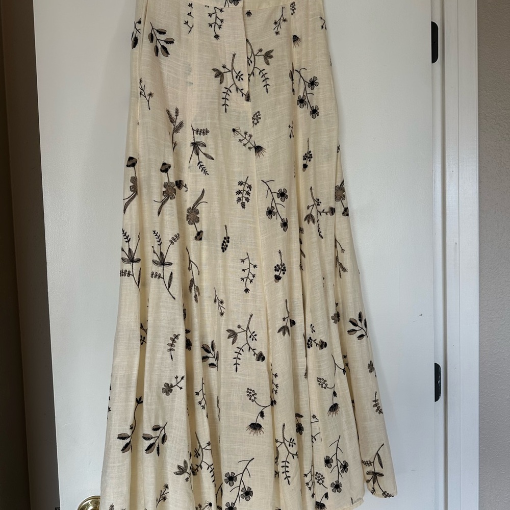 Zara Cream Maxi Skirt with Black Floral Design Matching Skirt and Top Set
